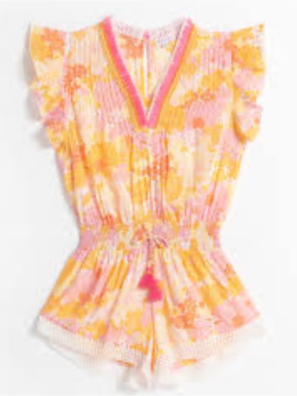 Poupette Saint Barth Floral Pink & Yellow Ruffled Romper